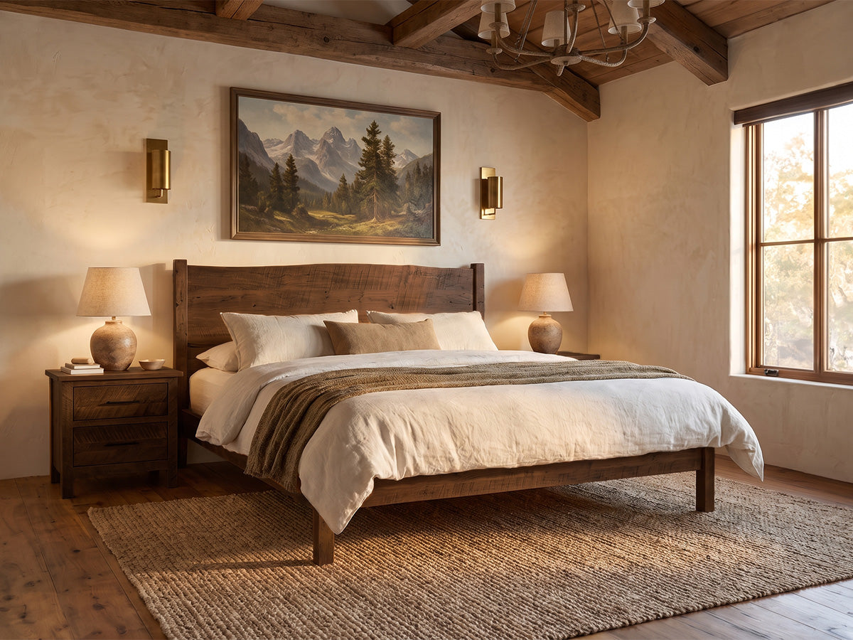 The Post Bed — solid wood dining table, handcrafted in the USA with Danner Furniture. #color_railcar-rough-sawn