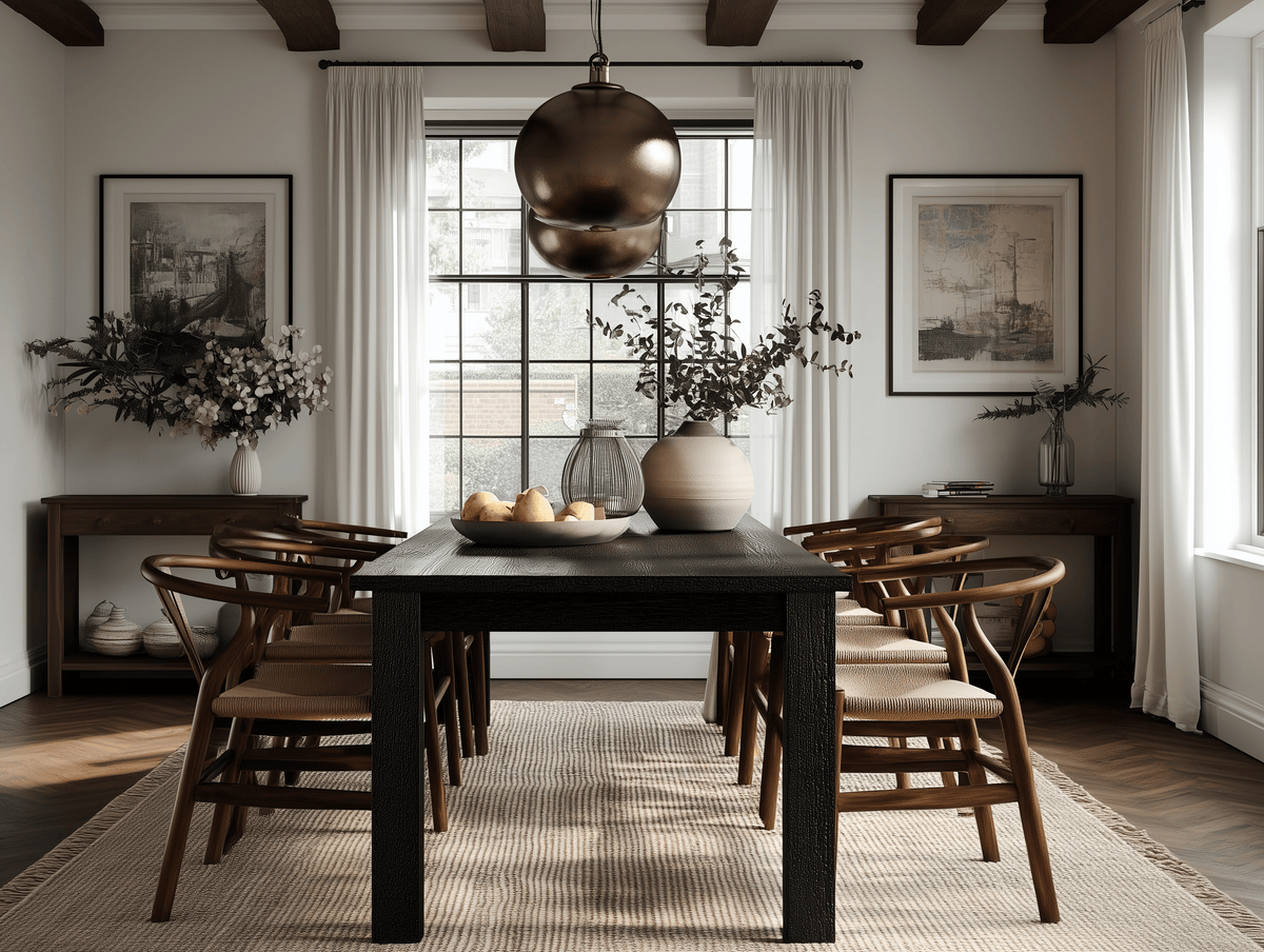 Weathered Black Farmhouse Table in a beautiful dining room