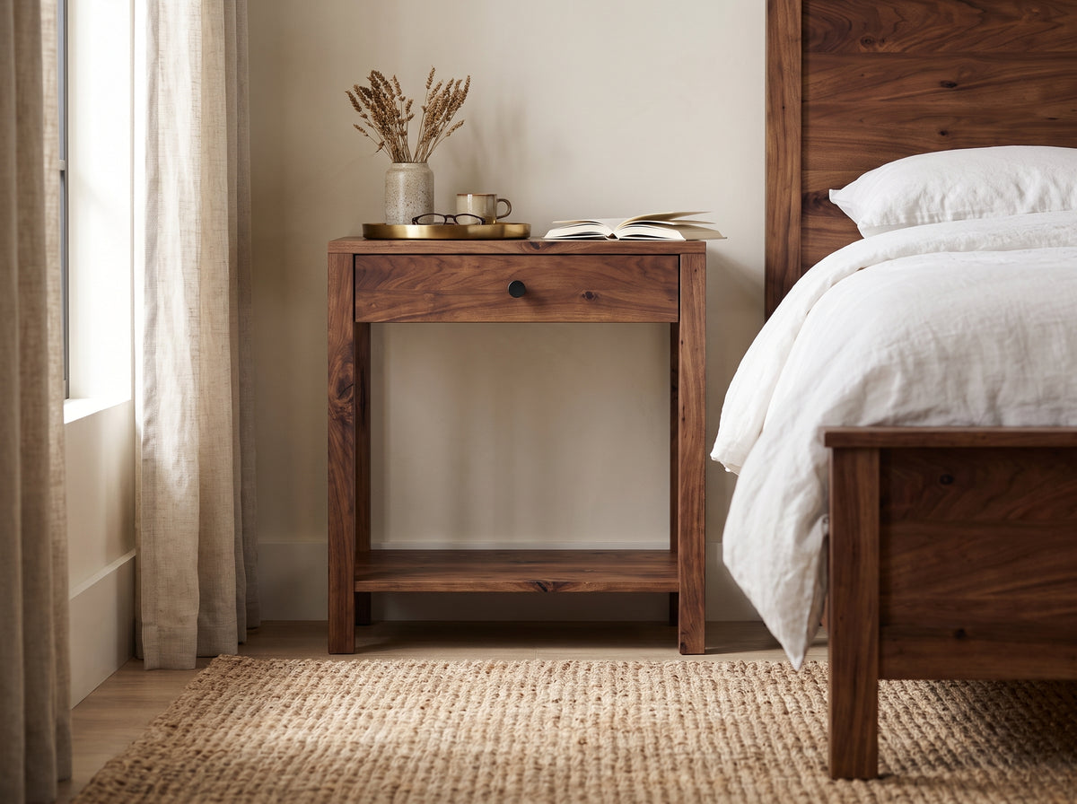 The 1 drawer nightstand — solid wood nightstand, handcrafted in the USA with Danner Furniture #wood-type-color_walnut