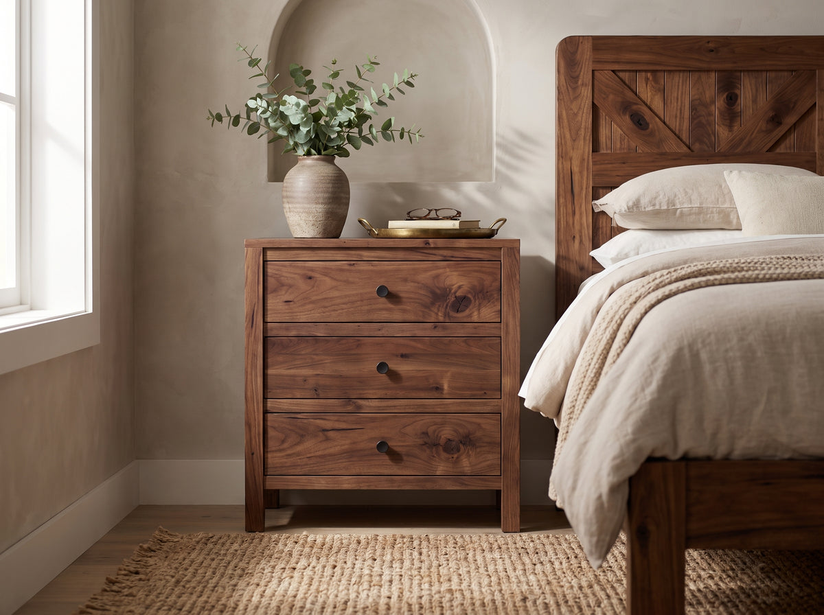 The 3 Drawer Nightstand — solid wood nightstand, handcrafted in the USA with Danner Furniture #wood-type-color_walnut