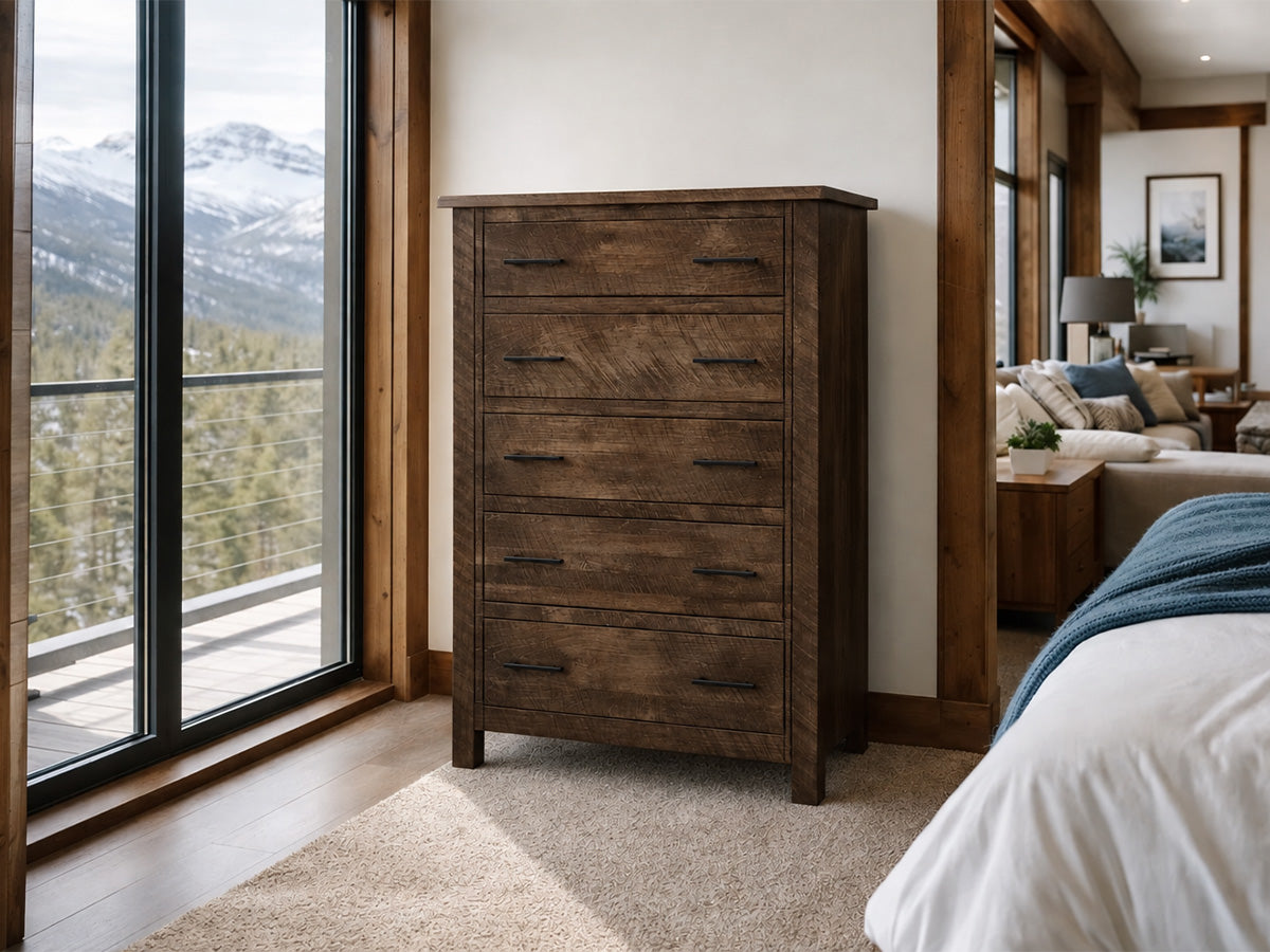 Live Edge 5 Drawer Chest — live edge solid wood drawer chest, handcrafted in the USA by Danner Furniture 