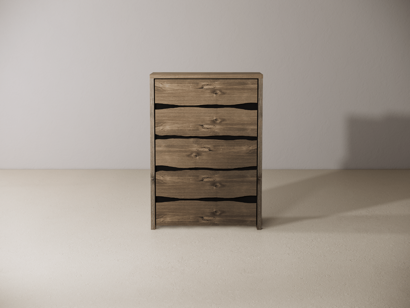 Wooden dresser with five drawers on a plain background #color_weathered-barnwood