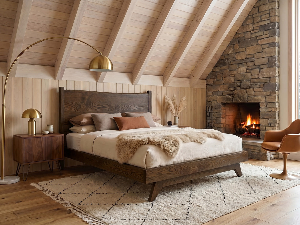 The Century Live Edge Bed — solid white oak bed with live edge headboard, handcrafted in the USA by Danner Furniture