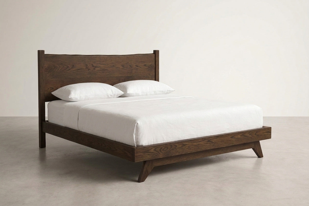 The Century Live Edge Bed — solid white oak bed with live edge headboard, handcrafted in the USA by Danner Furniture