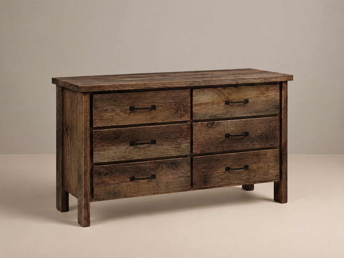 6 Drawer Reclaimed Wood Dresser - solid reclaimed oak wood dining dresser made in the USA.