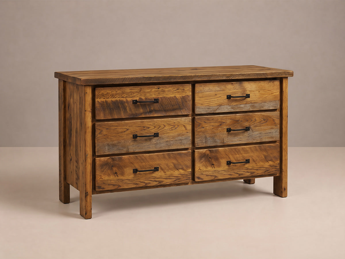 6 Drawer Reclaimed Wood Dresser - solid reclaimed oak wood dining dresser made in the USA.