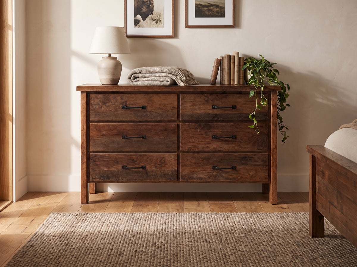 6 Drawer Reclaimed Wood Dresser - solid reclaimed oak wood dining dresser made in the USA.