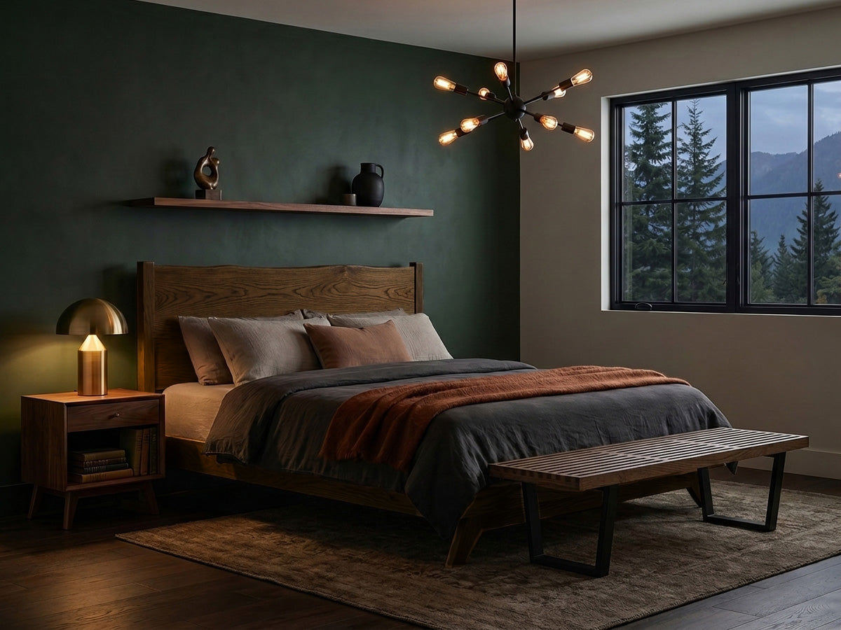 The Century Live Edge Bed — solid white oak bed with live edge headboard, handcrafted in the USA by Danner Furniture