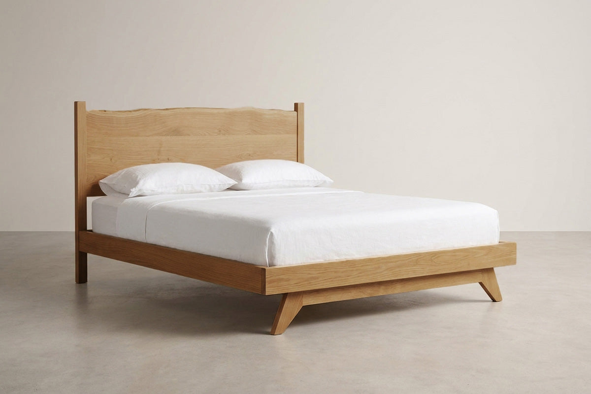 The Century Live Edge Bed — solid white oak bed with live edge headboard, handcrafted in the USA by Danner Furniture