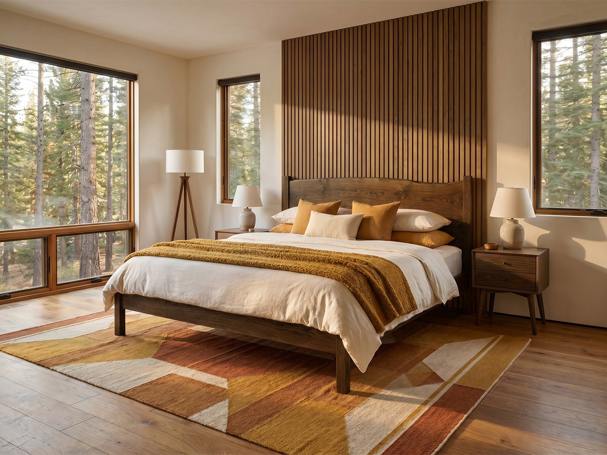 The Post Live Edge Bed — solid white oak bed with live edge headboard, handcrafted in the USA by Danner Furniture