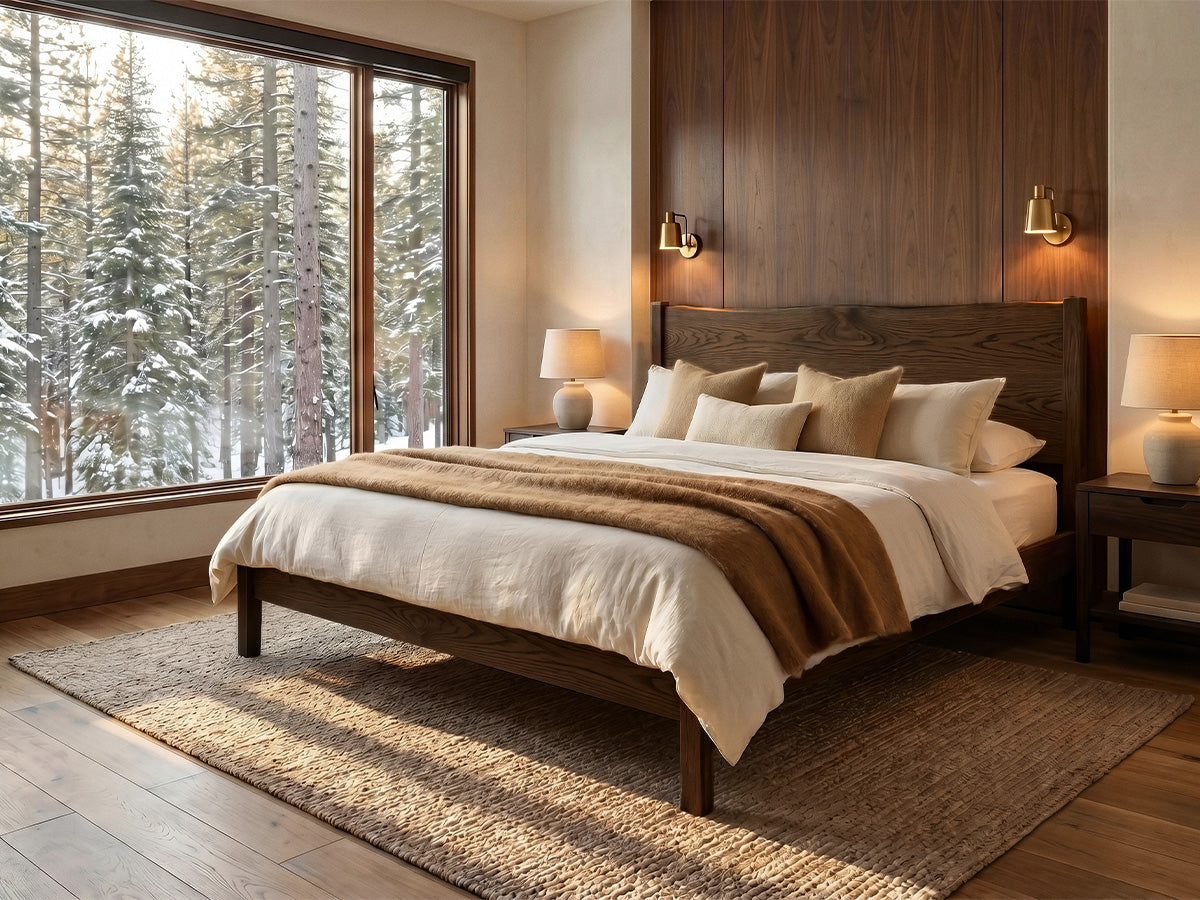 The Post Live Edge Bed — solid white oak bed with live edge headboard, handcrafted in the USA by Danner Furniture