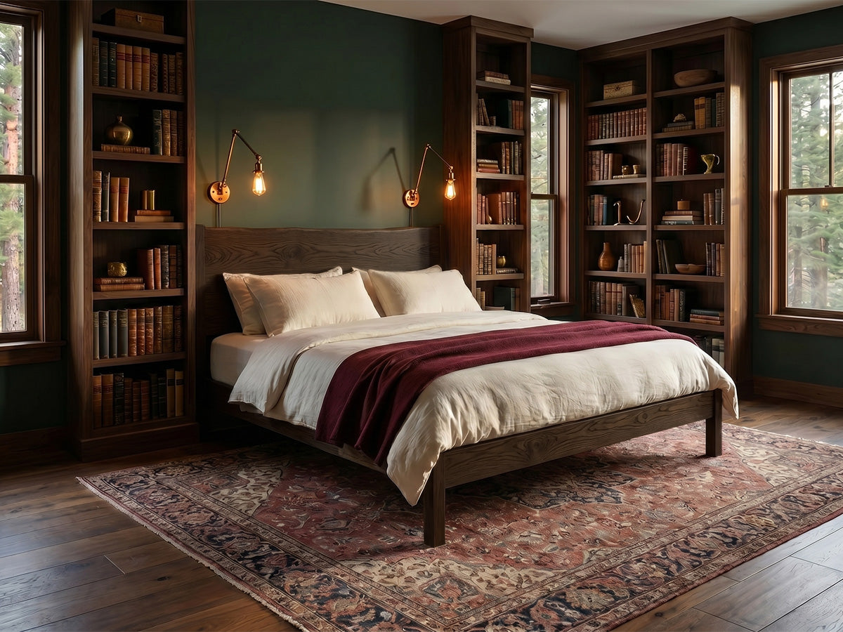 The Post Live Edge Bed — solid white oak bed with live edge headboard, handcrafted in the USA by Danner Furniture