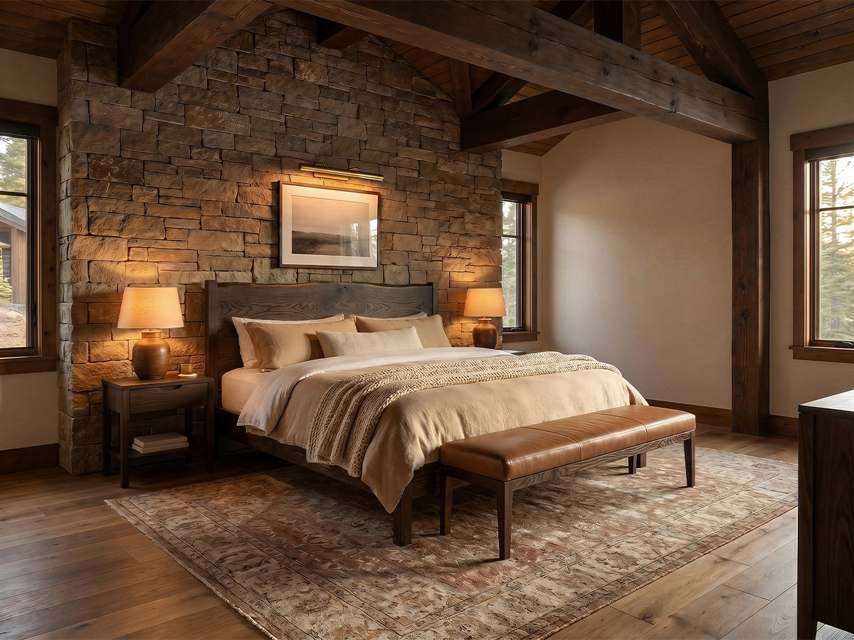 The Post Live Edge Bed — solid white oak bed with live edge headboard, handcrafted in the USA by Danner Furniture