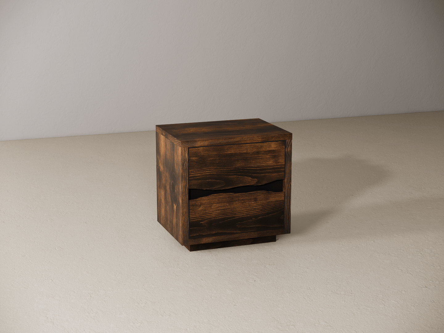 Wooden nightstand on a beige surface with a neutral background 