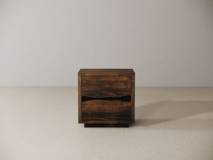 Wooden nightstand with two drawers on a plain background 