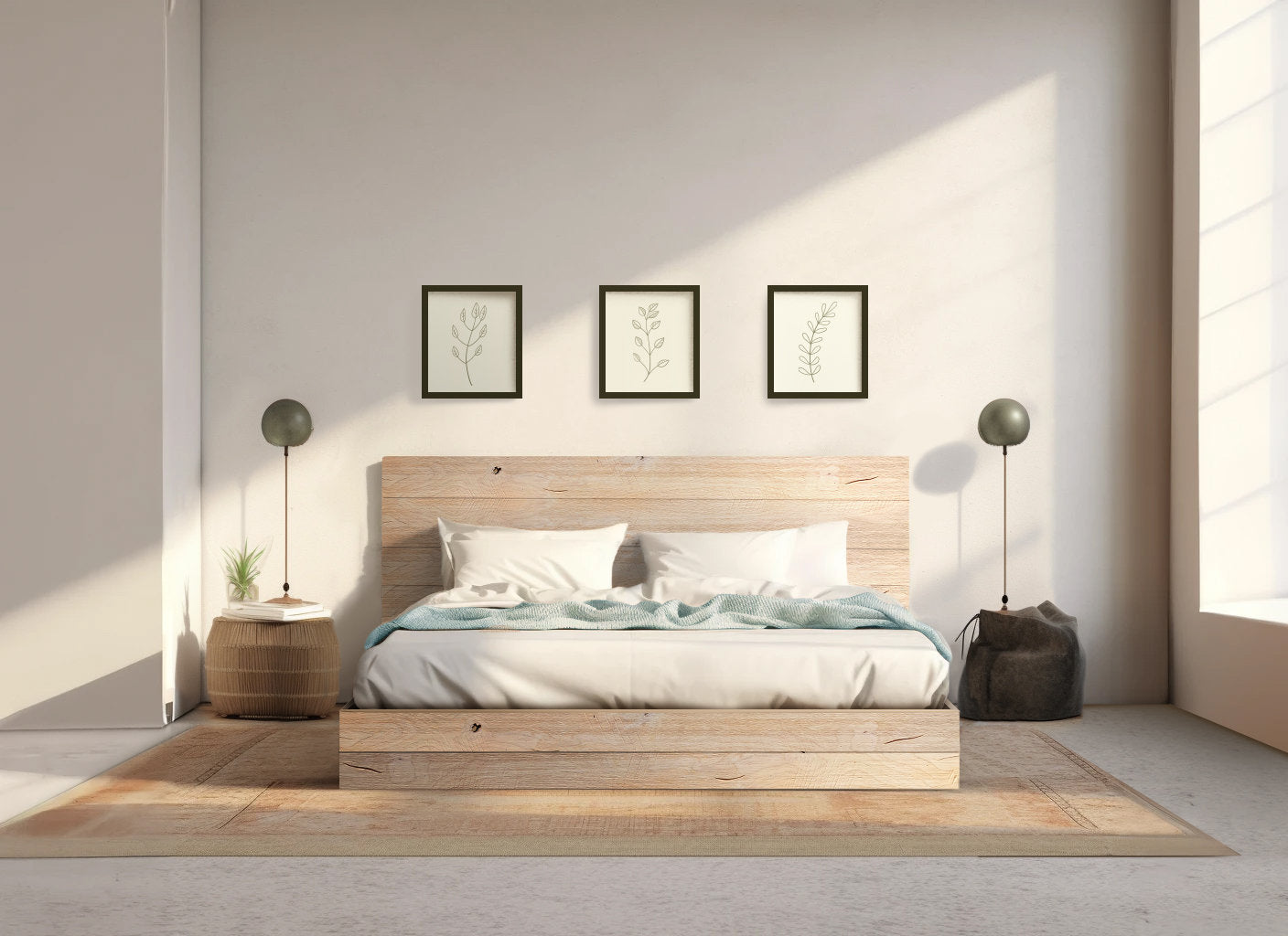 The River Bed - Quick Ship - Barnwood Reclaimed Aesthetic - Mixed Browns - Solid Wood - Platform Bed Frame & Headboard - Handmade in USA