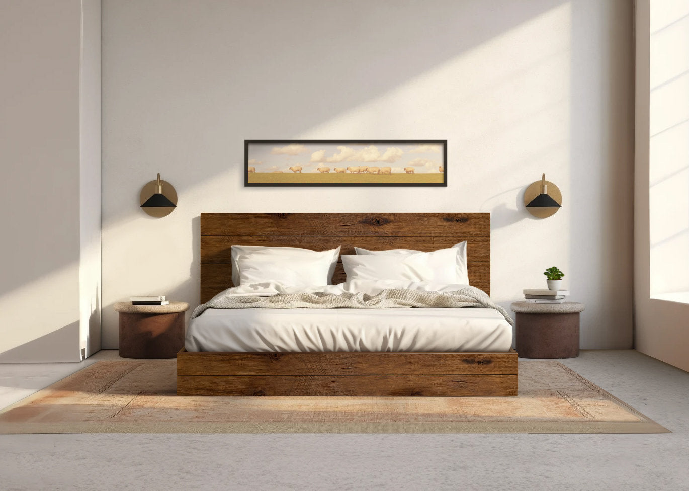 The River Bed - Quick Ship - Barnwood Reclaimed Aesthetic - Mixed Browns - Solid Wood - Platform Bed Frame & Headboard - Handmade in USA