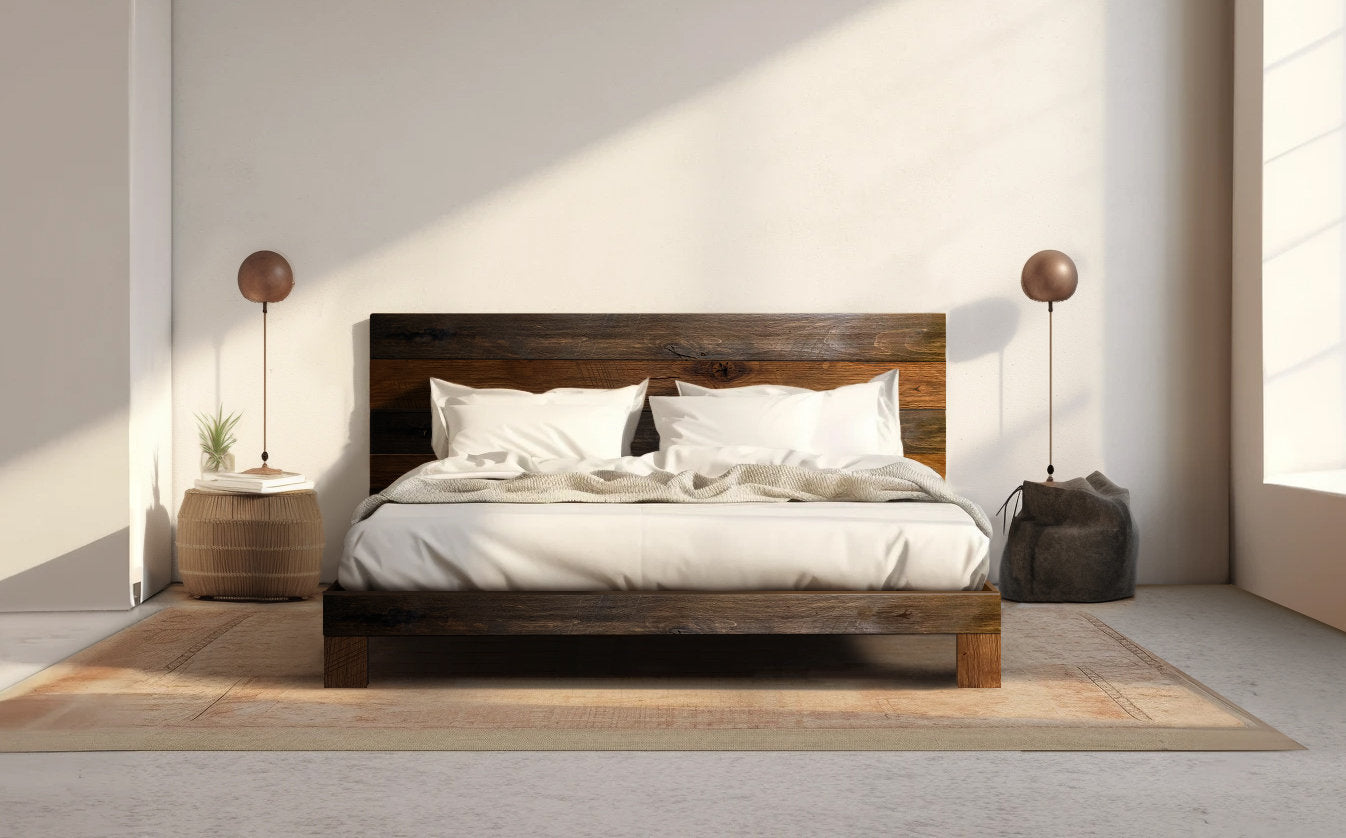 Rampart Bed - Quick Ship - Reclaimed Java Finish - Modern Rustic - Solid Wood - Platform Bed Frame & Headboard - Handmade in USA