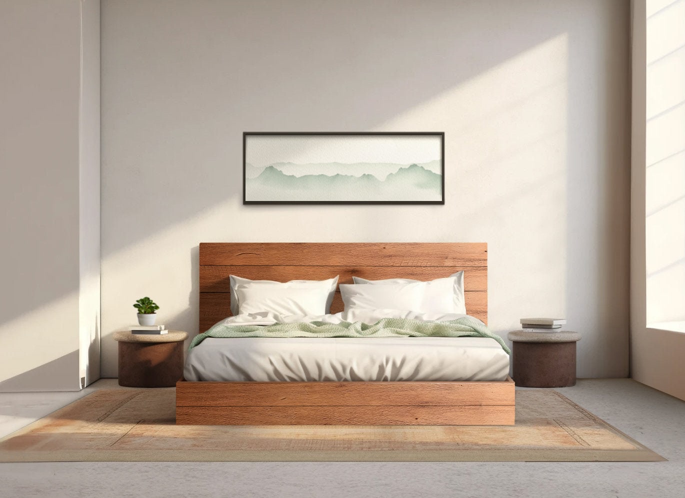 The River Bed - Quick Ship - Barnwood Reclaimed Aesthetic - Modern Rustic - Solid Wood - Platform Bed Frame & Headboard - Handmade in USA